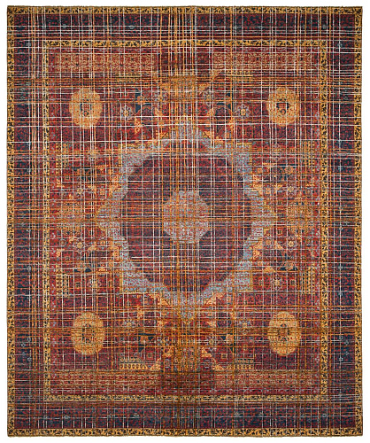 Mamluk Columbus Web rood grijs zijden vloerkleed