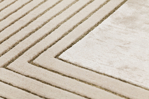 Tapis noué à la main cadre beige laine & viscose