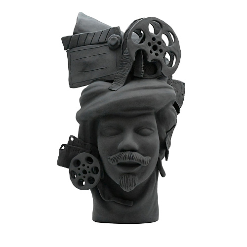 Moorkop grijze matte sculptuur