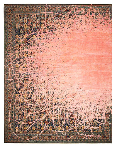 Tapis Tabriz Canal Buzz bleu marine rose en soie