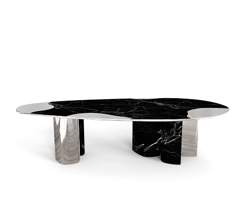 Athena Nero marmer en zilveren eettafel