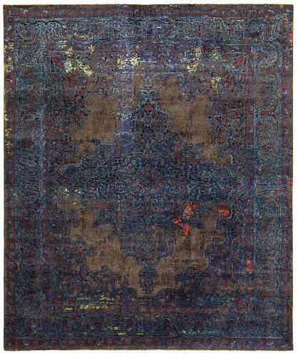 Tabriz Fashion Artwork 8 bruin blauw zijden vloerkleed