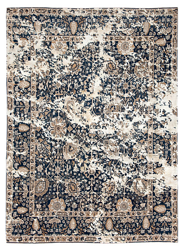 Tabriz Riverside Sky zwart beige zijden vloerkleed