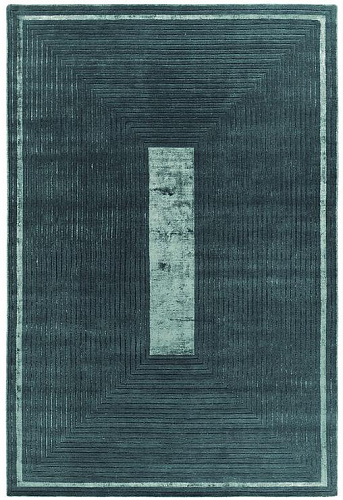 Hand Knotted groen frame wol & viscose vloerkleed