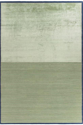 Hand Knotted groen gestreept wol & viscose vloerkleed