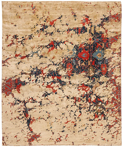 Tapis en soie Bidjar Leyton Aerial bleu marine blanc cassé