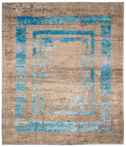 Artwork 27 drievoudige rand blauw vloerkleed
