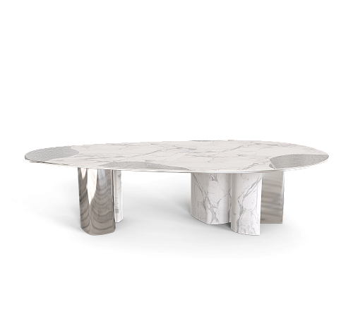 Athena Carrara marmer en zilveren eettafel