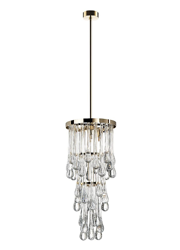 Moderne Murano druppel kroonluchter met gouden afwerking