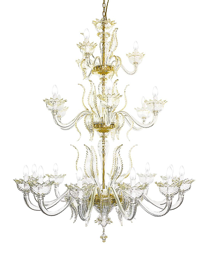 Gouden Murano glazen kroonluchter met 21 lichtpunten