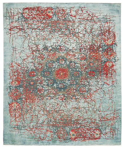 Mamluk Kensington Pleasure rood blauw zijden vloerkleed