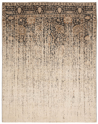 Tabriz Riverside Vendetta zwart beige zijden vloerkleed