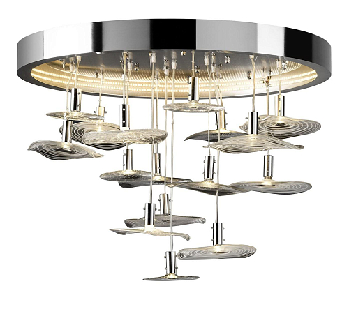 Lustre rond en chrome avec verre de Murano