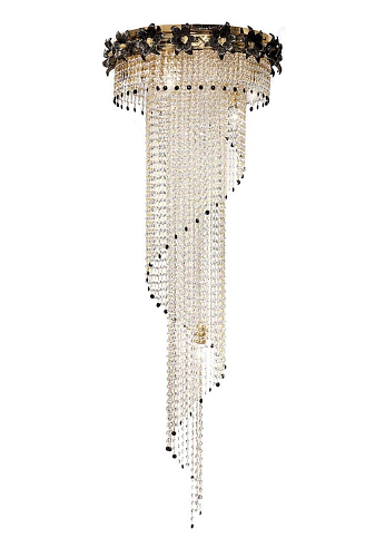 Gouden cascade kroonluchter met Murano bloemen