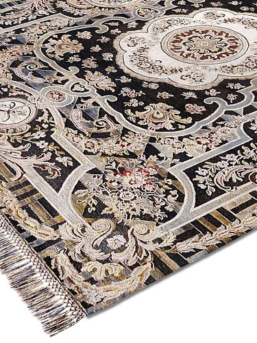 Tapis tissé main Aubusson noir