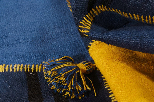 Diepblauw patchwork hennep vloerkleed