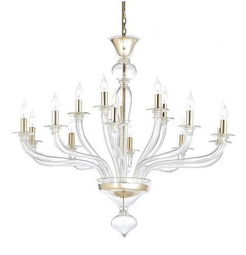 Murano heldere glazen kroonluchter met gouden afwerking