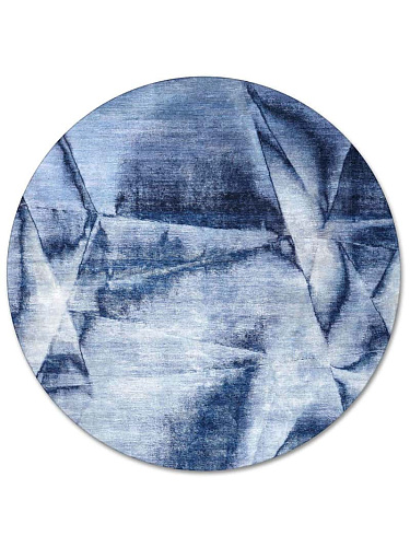 Tapis rond noué à la main bleu marine