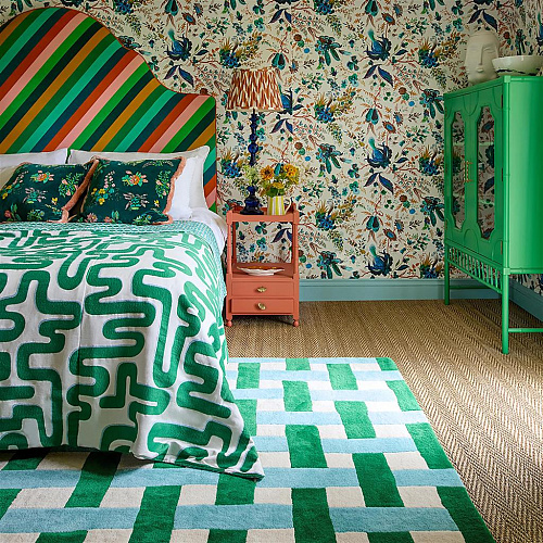 Basket Weave smaragd/aquamarijn vloerkleed