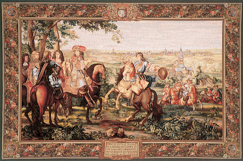 De verovering van Lille ornamenten wandtapijt
