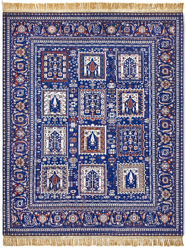 Mughal blauw handgemaakt luxe vloerkleed