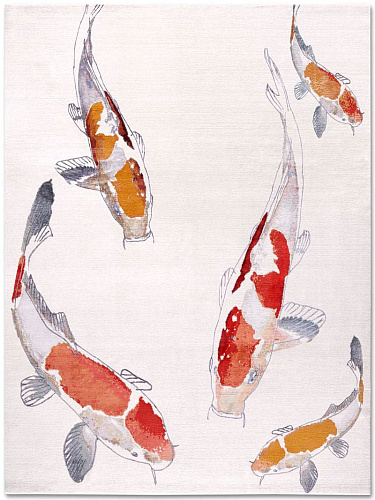 Tapis de luxe noué à la main Fish Original sur blanc