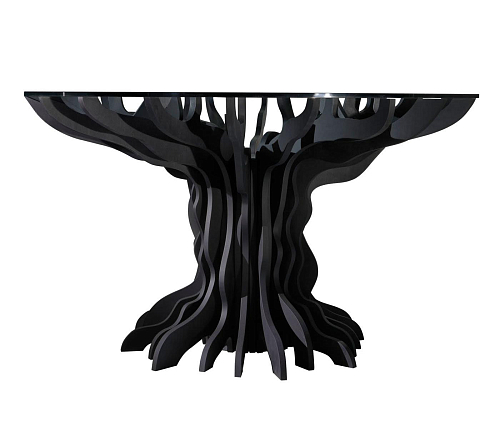 Table à manger en bois et verre