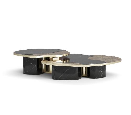Ensemble de tables Athena marbre Nero & or