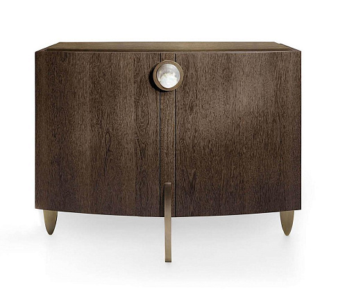 Gebogen buffet met parelgrepen en bronzen accenten