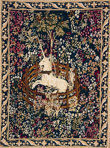 Tapisserie murale Licorne bleue captive avec bordure