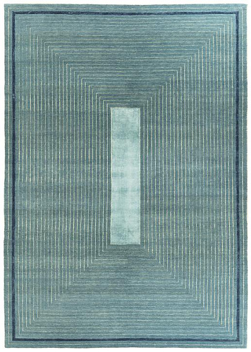 Hand Knotted turkoois frame wol & viscose vloerkleed