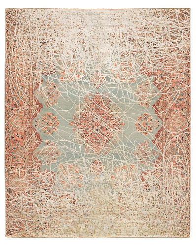 Kirman Robson Jointed blauw zilvergrijs zijden vloerkleed