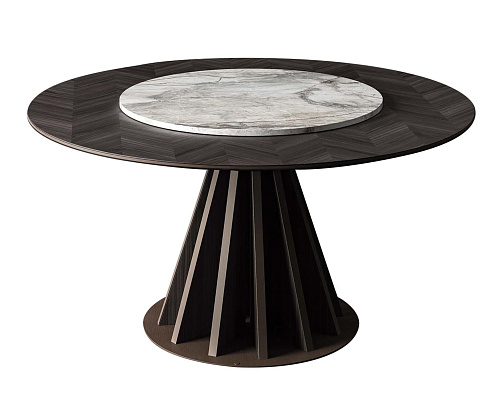 Marmer en houten ronde eettafel
