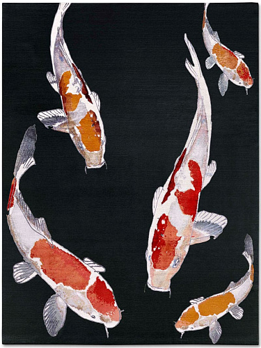 Fish rood zwart luxe handgeknoopt vloerkleed