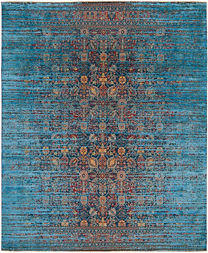 Tabriz Canal Stomped marineblauw blauw zijden vloerkleed