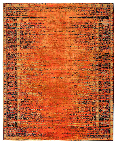 Serapi Queensbury Stomped Reverse geel neonoranje zijden vloerkleed