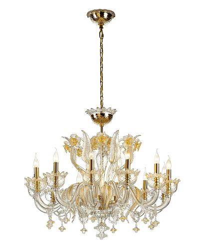 Lustre en verre de Murano transparent et or