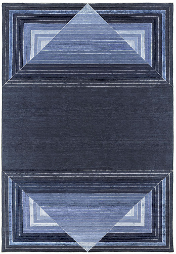 Hand-geknoopt blauw geometrisch wol & viscose vloerkleed