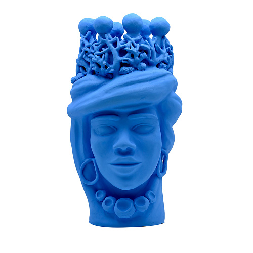 Moorkop lichtblauwe handgemaakte sculptuur
