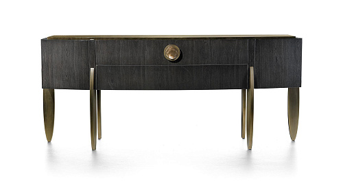 Console ovale Elegance avec accents nacrés et pieds en bronze