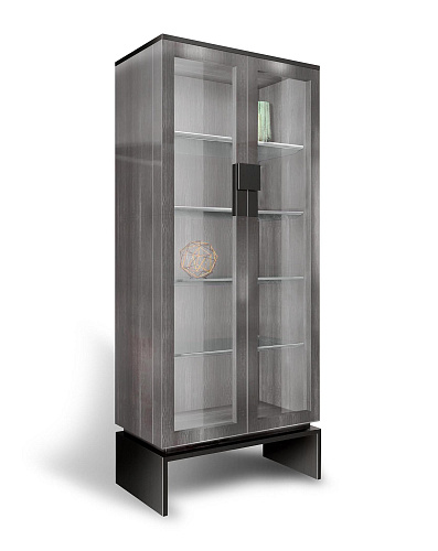 Vitrine en cèdre et verre avec accents métalliques