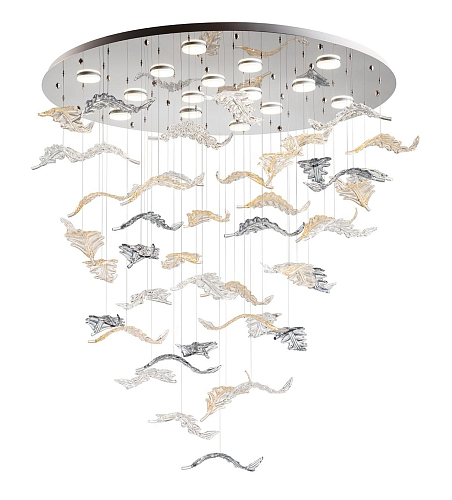 Murano blad glazen kroonluchter met stalen reflector