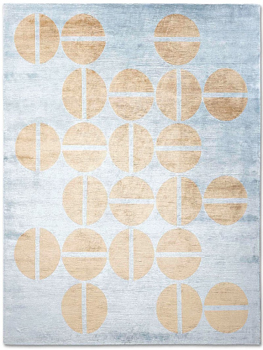 Goud blauw handgeknoopt vloerkleed