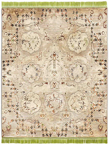 Dragon groen beige handgeknoopt vloerkleed