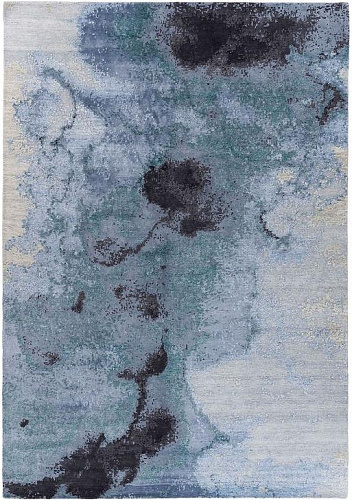 Tapis noué à la main abstrait bleu