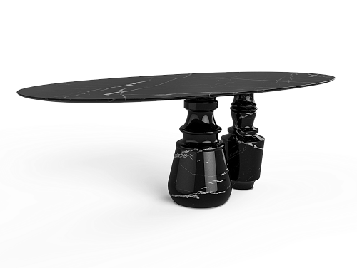 Obsidian ovale Nero Marquina eettafel
