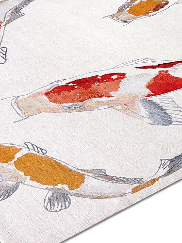 Tapis de luxe noué à la main Fish Original sur blanc