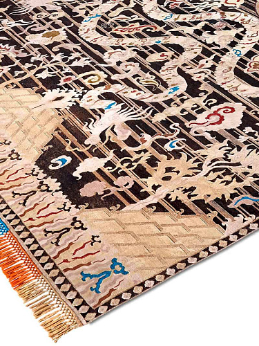 Dragon zwart goud handgeknoopt vloerkleed