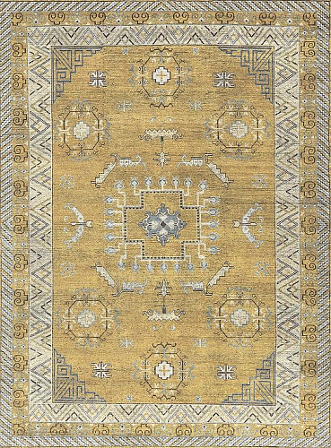 Khotan handgeknoopt wol geel vloerkleed