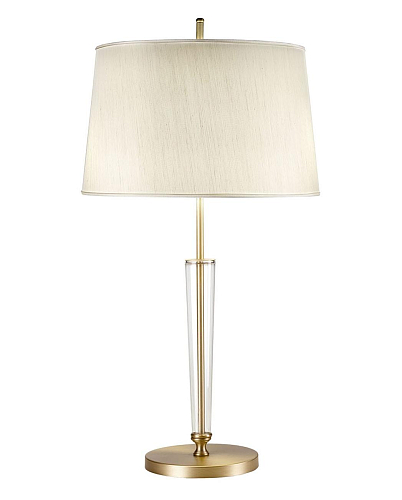 Antiek gouden tafellamp met conisch glas en stoffen kap
